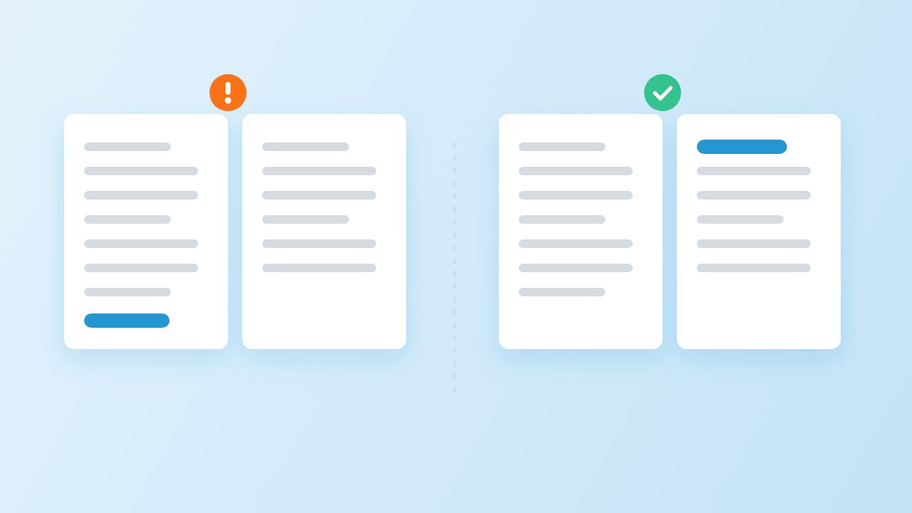 Illustration: on the left a heading left alone at the bottom of a page, on the right the same heading moved to the top of the next page