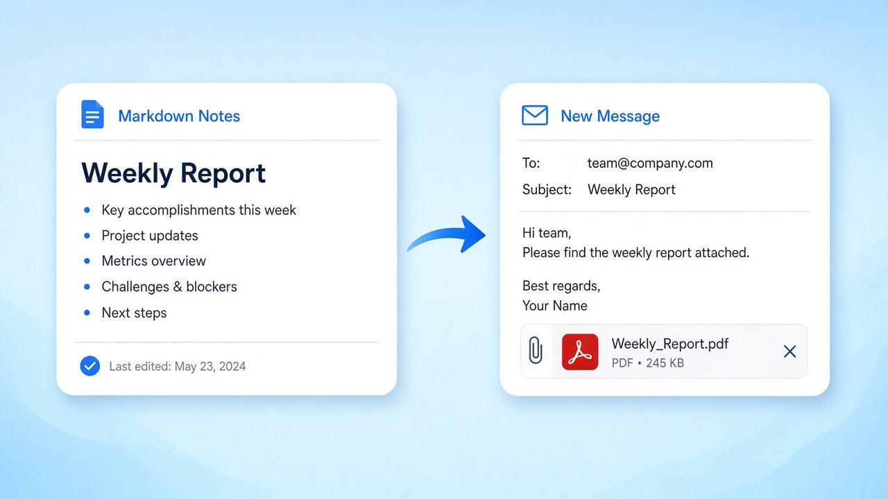 Weekly report notes attached to an email