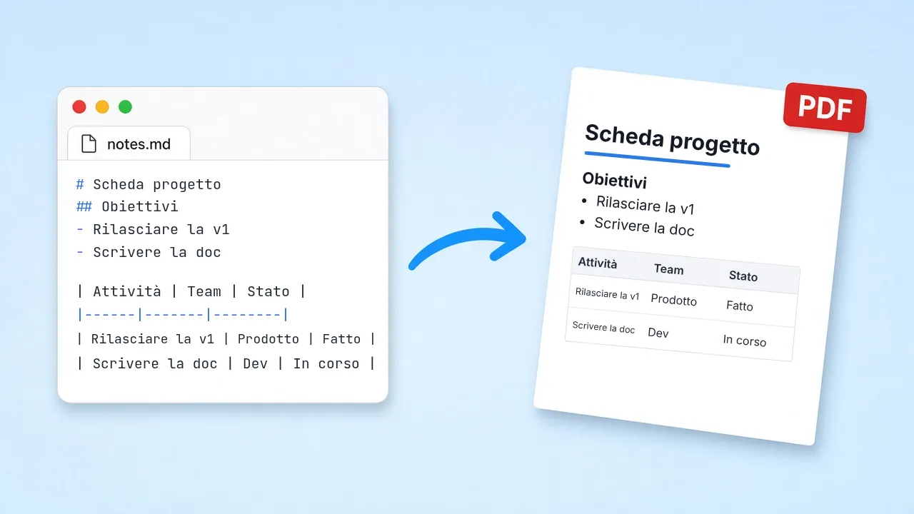 Un editor Markdown diventa una pagina di documento stampata