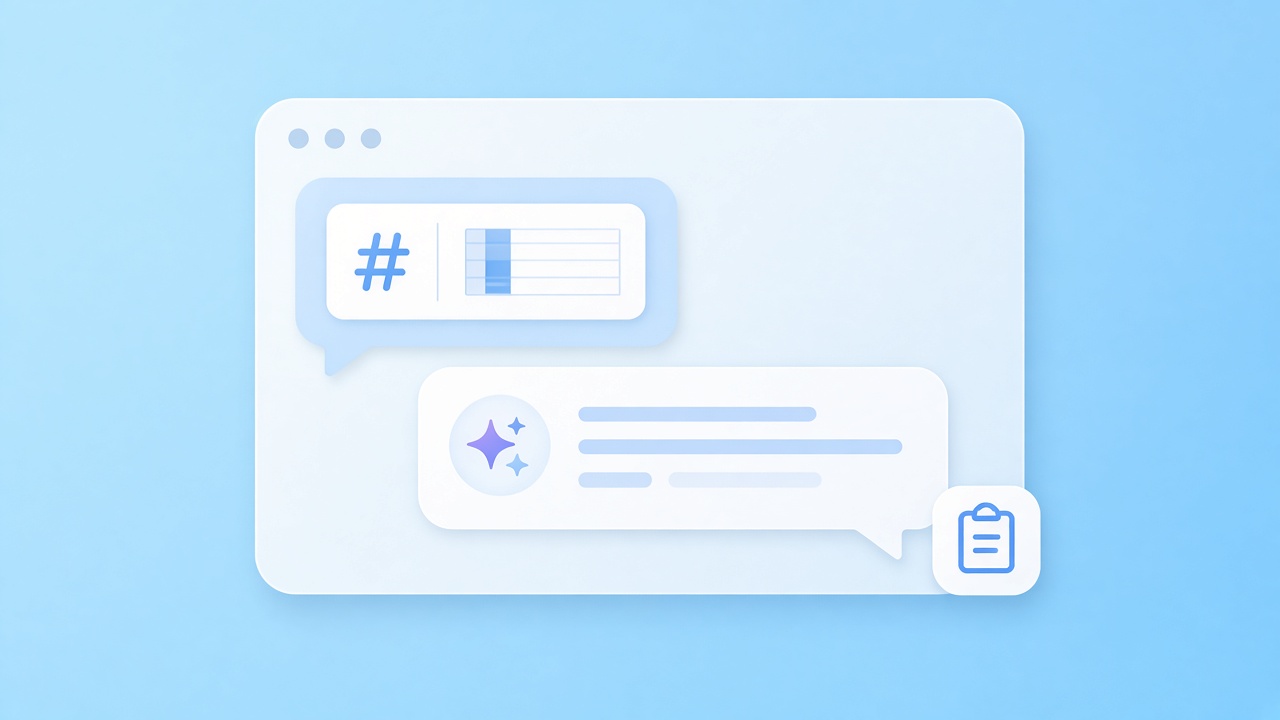 Chat window with an attached Markdown snippet and an AI reply