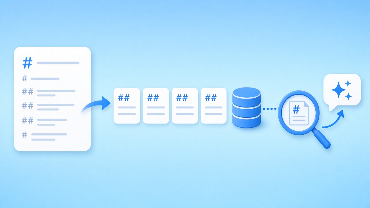 Markdown sections stored in a database and retrieved for an AI answer