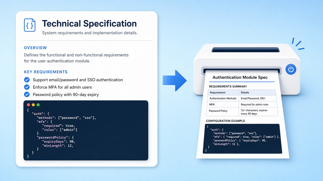 Une spécification technique en document imprimé