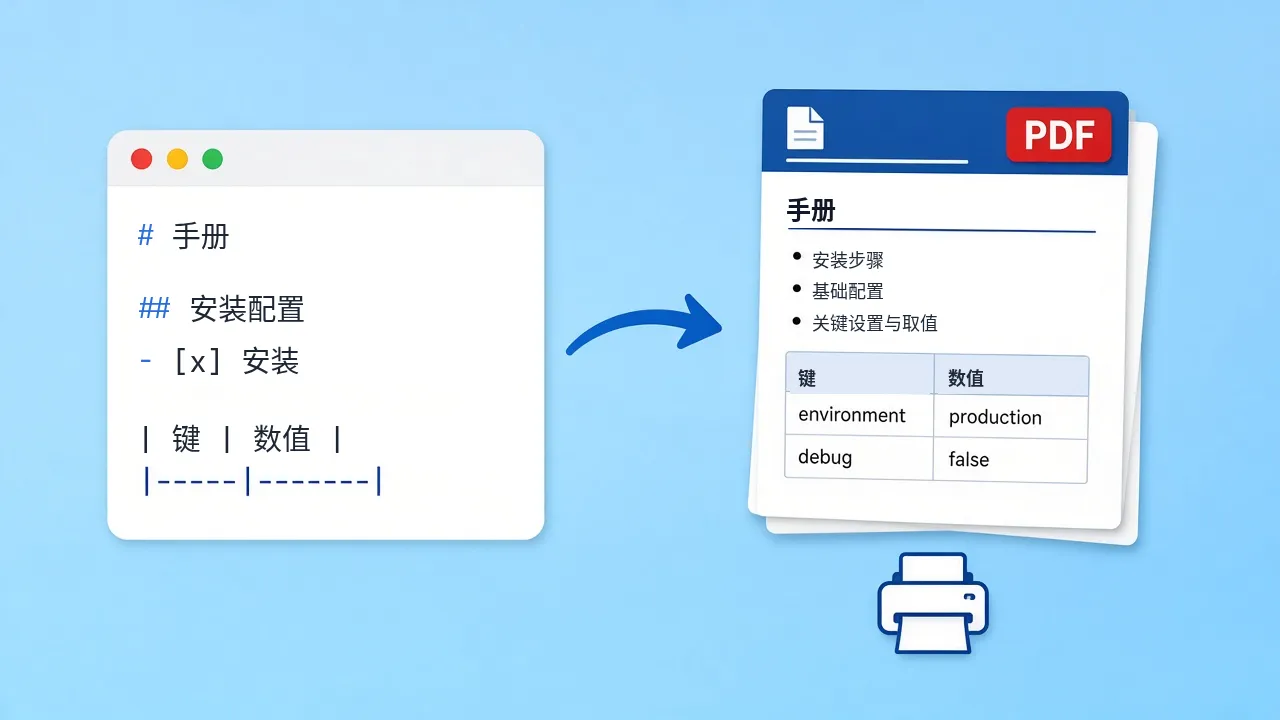 Markdown 源码变成打印好的手册页面